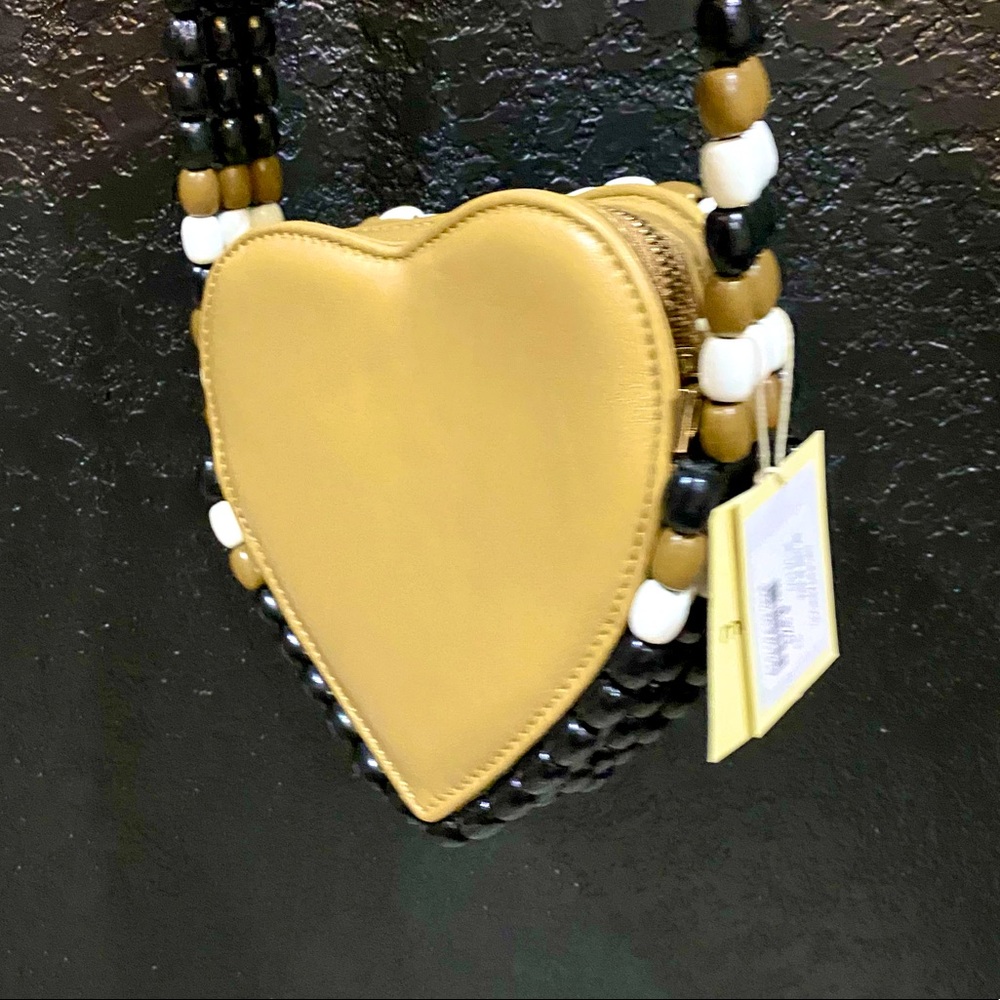 Maje Wooden Bead Black Tan & White Heart Bag NWT - Picture 5 of 16